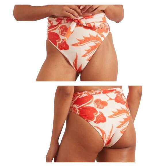 Mara Hoffman Goldie High-Waist Bikini Bottom Red Multi Floral Medium NWT - Picture 1 of 7